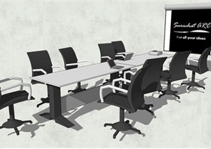 现代详细的会议桌椅SU(草图大师)模型