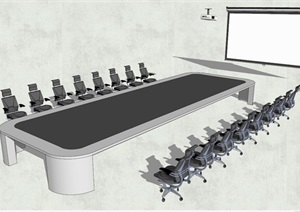 现代会议室桌椅组合SU(草图大师)模型