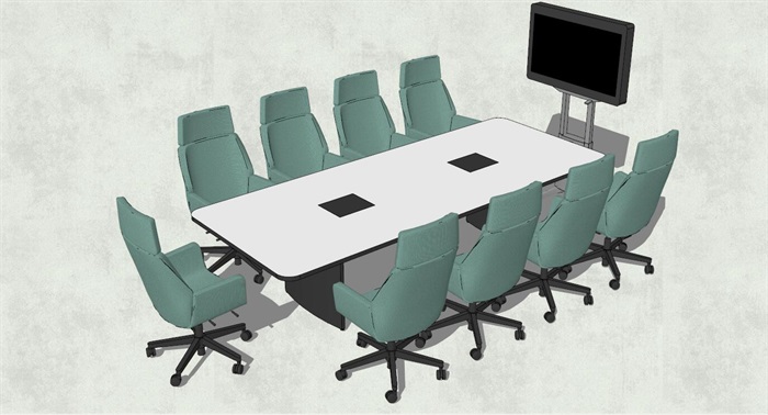 精品现代会议室桌椅组合SU模型