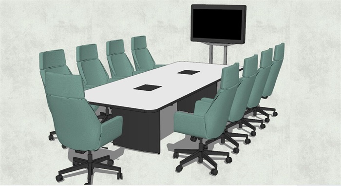 精品现代会议室桌椅组合SU模型