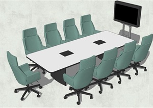 精品现代会议室桌椅组合SU(草图大师)模型