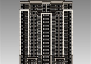 新古典小高层1梯2户住宅楼SU(草图大师)模型