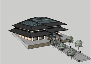 中式独特造型售楼处设计SU(草图大师)模型