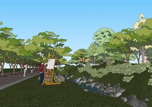 公园景观详细设计SU(草图大师)模型