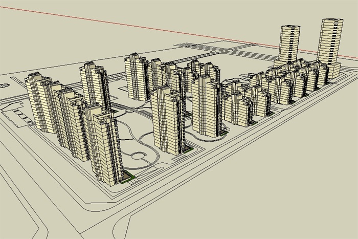 新古典详细的住宅小区楼设计su模型(2)