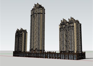 新古典主义高层商业住宅建筑SU(草图大师)模型