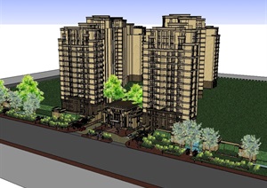 新古典小区小高层住宅楼设计SU(草图大师)模型