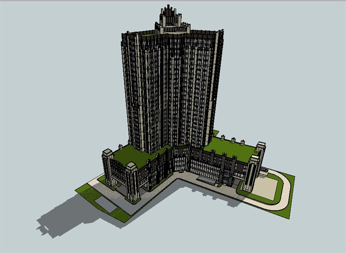 新古典详细的酒店建筑su模型(3)