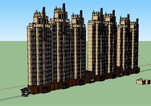 新古典风格高层商业住宅建筑SU(草图大师)模型