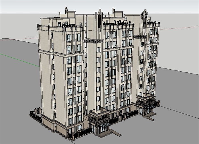 新古典详细完整的多层小区楼设计su模型(1)