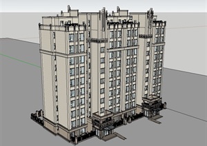 新古典详细完整的多层小区楼设计SU(草图大师)模型