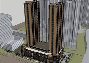 新古典高层住宅商业建筑SU(草图大师)模型