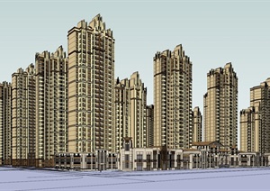 新古典住宅小区详细的住宅楼设计SU(草图大师)模型