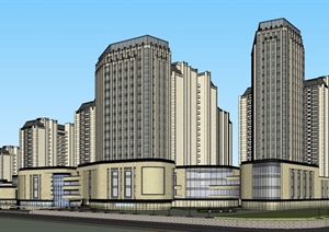 新古典商业步行街住宅综合建筑SU(草图大师)模型