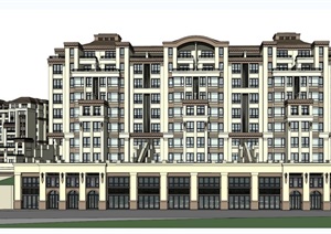 新古典洋房多层详细的住宅楼设计SU(草图大师)模型