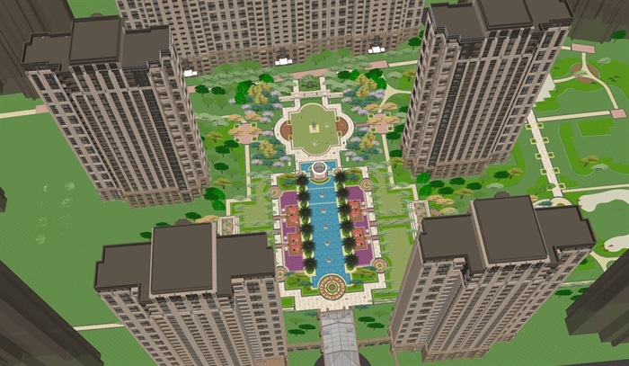 新古典小区高层住宅楼及景观设计su模型(6)