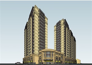 新古典高层小区商业住宅建筑SU(草图大师)模型