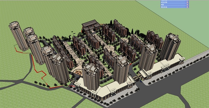 新古典高层商业完整小区建筑楼设计su模型(1)