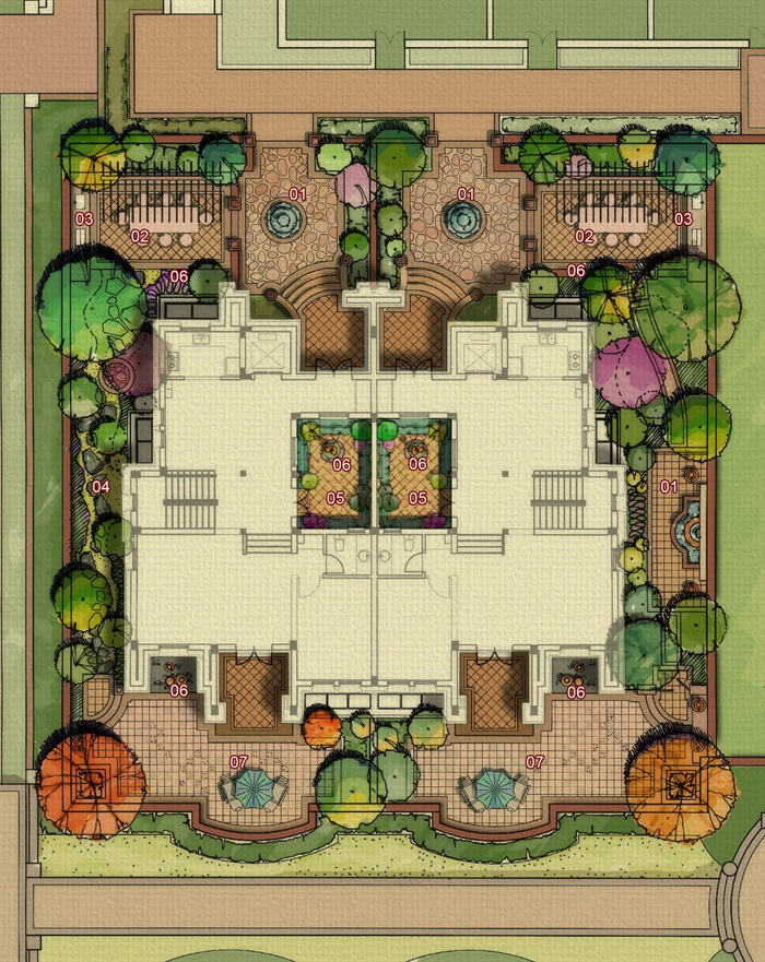园林景观设计别墅庭院彩色平面图220套(7)