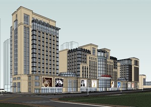 新古典商业街办公楼综合设计SU(草图大师)模型