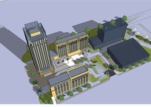 新古典办公楼多栋建筑SU(草图大师)模型