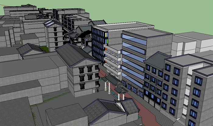某现代中式详细完整的多层商业街建筑su模型(2)