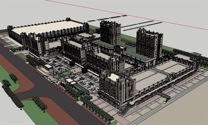 新古典商业步行街全模建筑su模型(2)