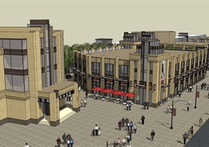 新古典风格详细商业街建筑SU(草图大师)模型
