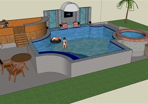 现代风格小泳池景观设计SU(草图大师)模型