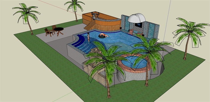 现代风格小泳池景观设计su模型