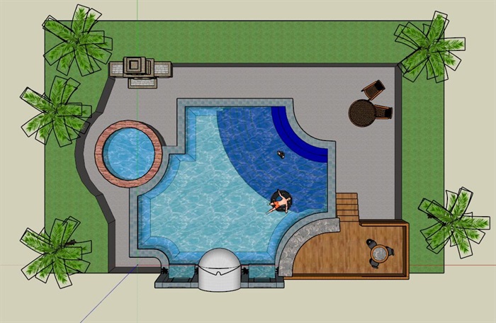 现代风格小泳池景观设计su模型