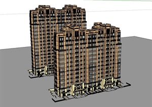 新古典详细的小区住宅楼设计SU(草图大师)模型