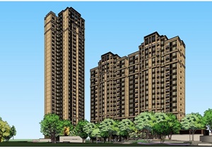 新古典高层住宅楼及景观设计SU(草图大师)模型