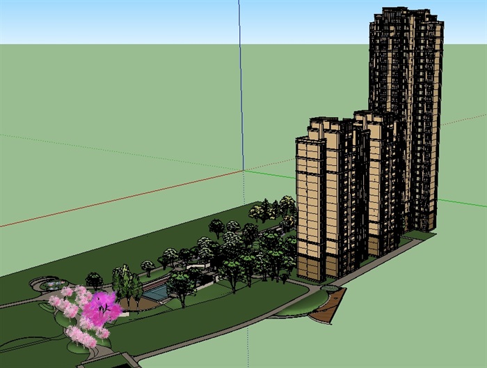 新古典高层住宅楼及景观设计su模型(3)