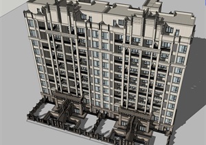 某新古典风格详细的多层住宅楼设计SU(草图大师)模型