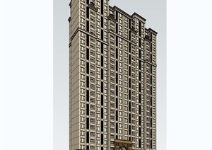 新古典详细的高层住宅楼设计SU(草图大师)模型