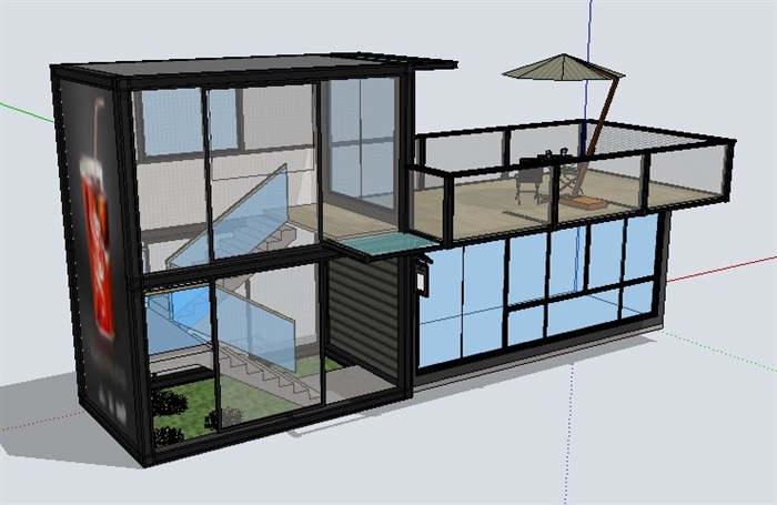 某现代二层集装箱住宅建筑su模型 (1)