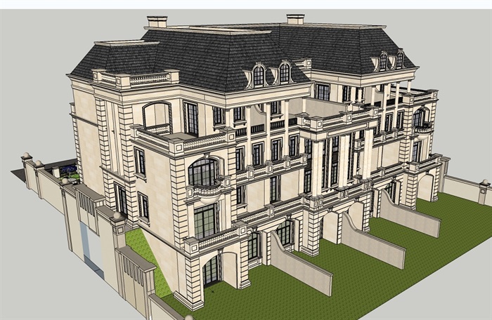 法式联排别墅设计su模型含效果图(2)