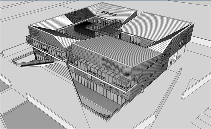 艺术馆建筑设计su模型及效果图(2)