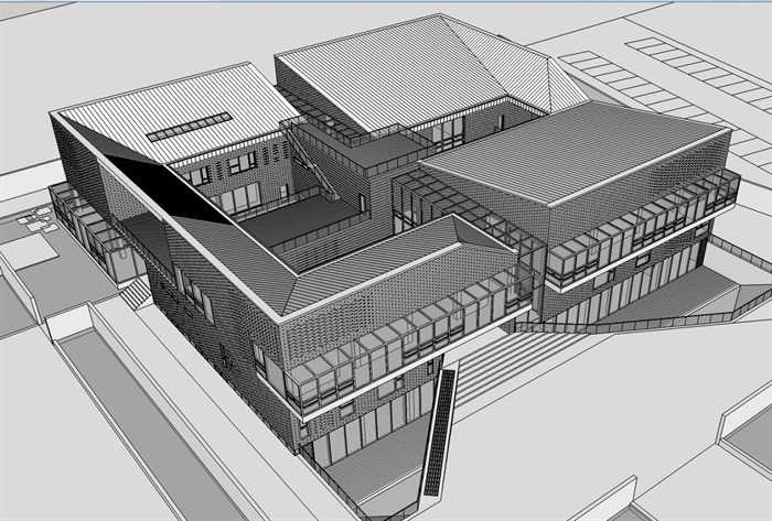 艺术馆建筑设计su模型及效果图(3)