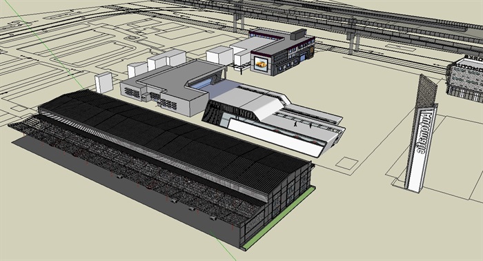 汽车梦工厂公建改造创意园建筑设计su模型(3)