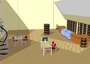 现代书吧室内空间素材SU(草图大师)模型