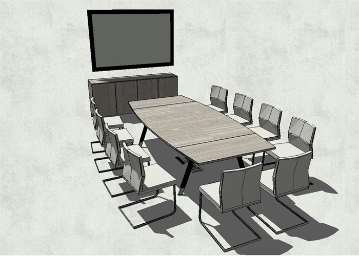 现代风格会议室办公桌椅大屏幕SU模型