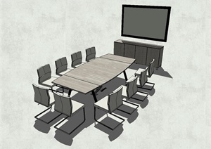现代风格会议室办公桌椅大屏幕SU(草图大师)模型