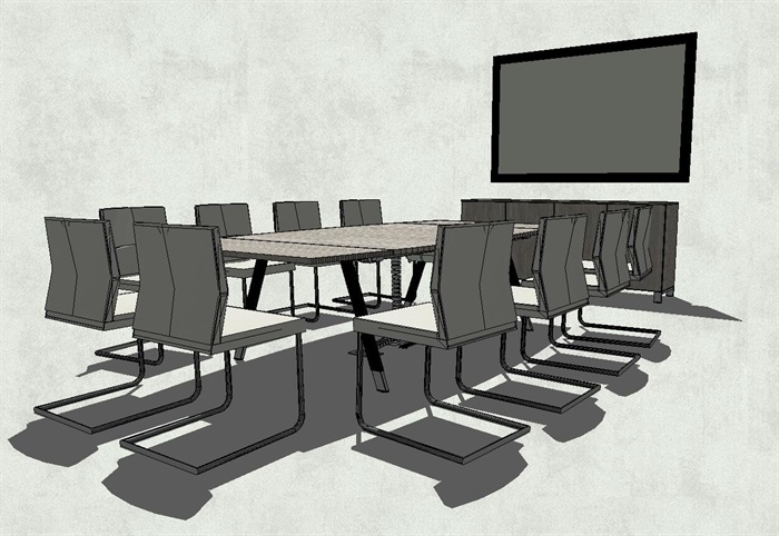 现代风格会议室办公桌椅大屏幕SU模型