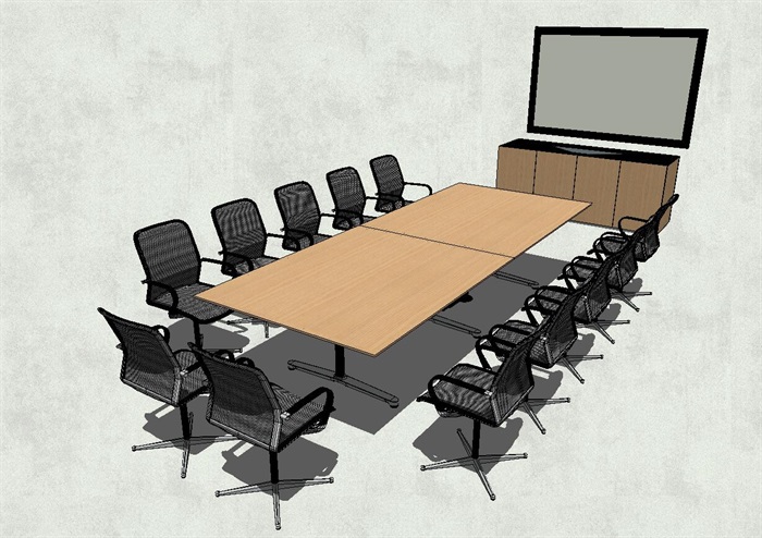 精品长方形会议室桌椅SU模型