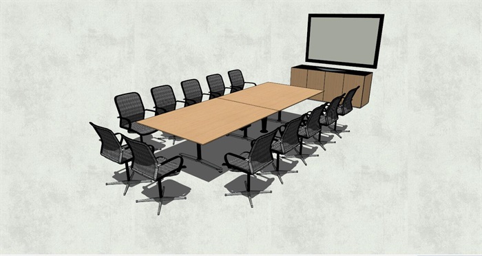 精品长方形会议室桌椅SU模型