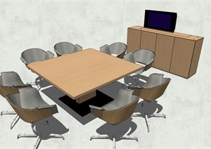 精品现代会议室桌椅详细设计SU(草图大师)模型