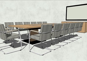 精品长方形会议室办公桌椅SU(草图大师)模型