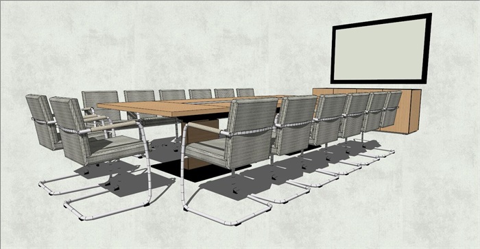 精品长方形会议室办公桌椅SU模型